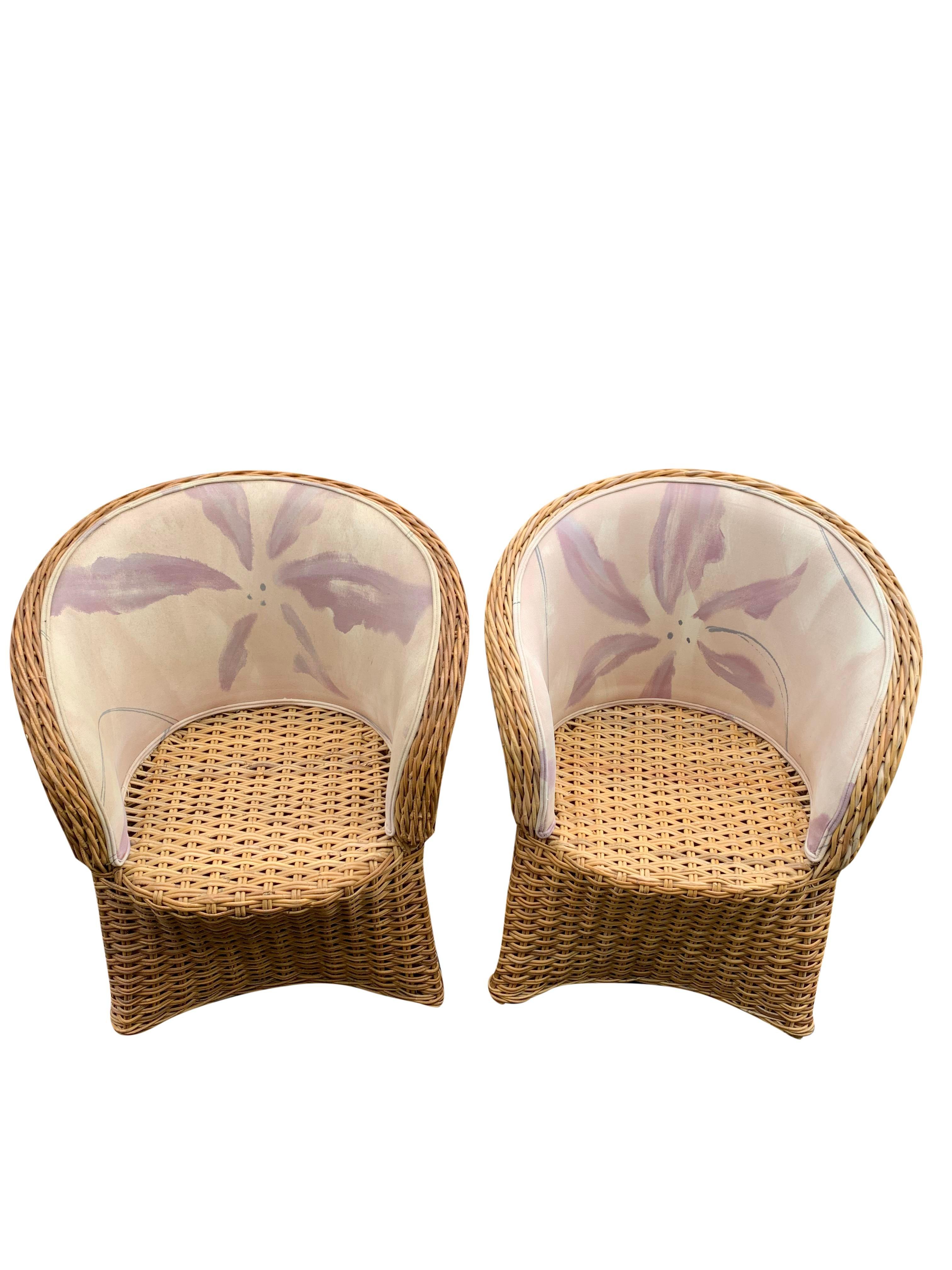 Vimini Sedie da salotto in vimini di rattan vintage - una coppia in vendita
