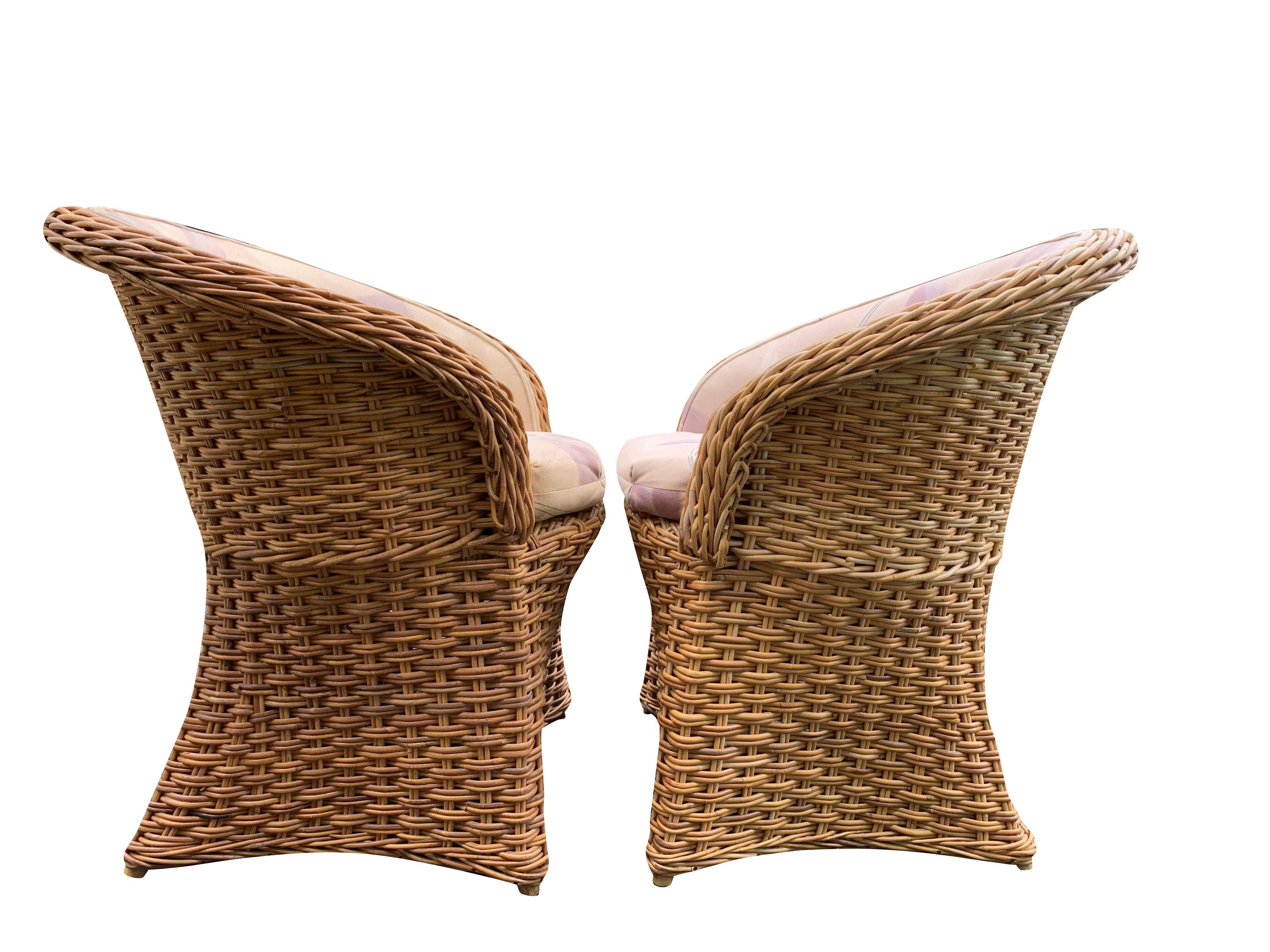 Sedie da salotto in vimini di rattan vintage - una coppia in vendita 2