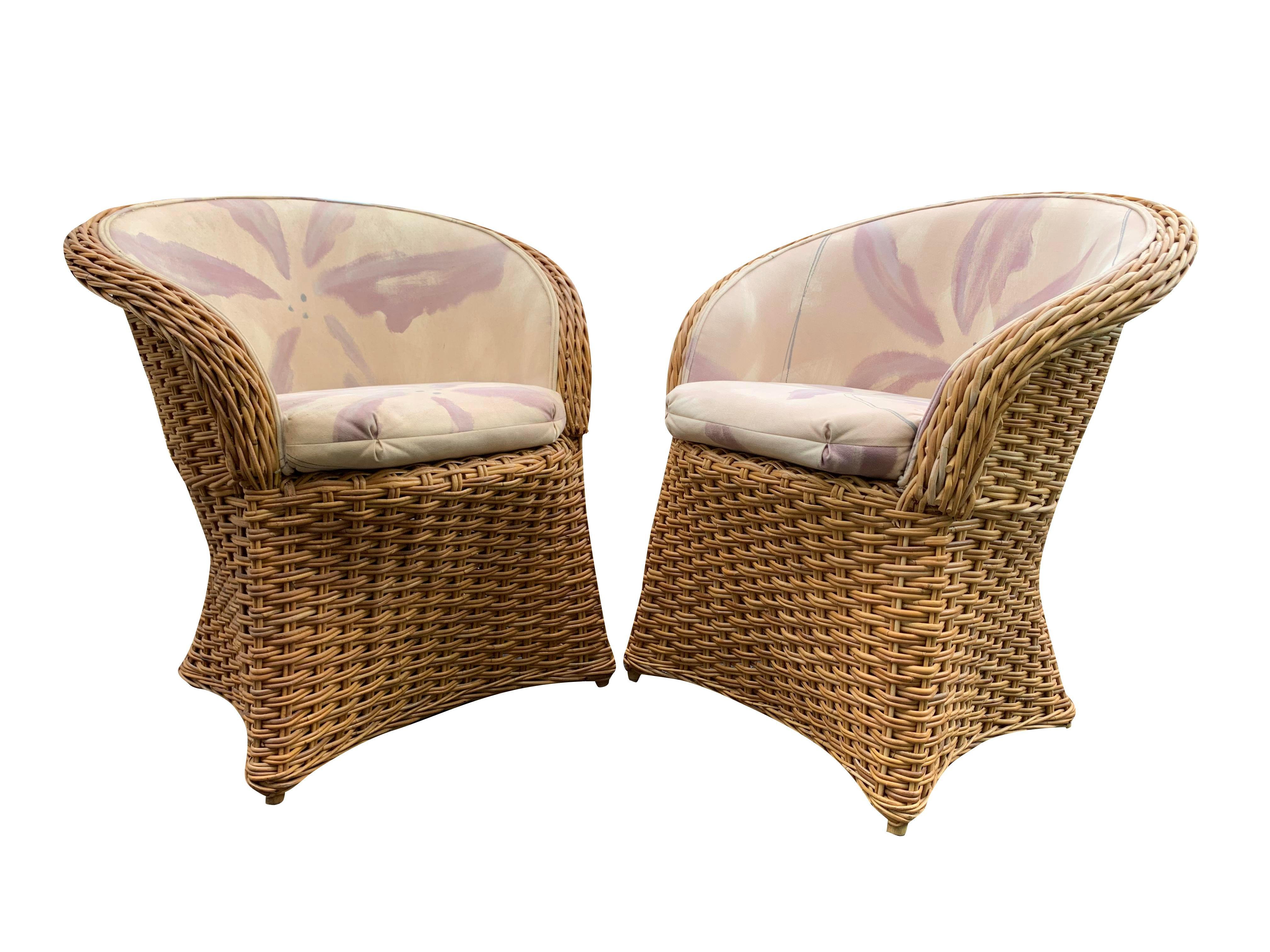 Sedie da salotto in vimini di rattan vintage - una coppia in vendita 3