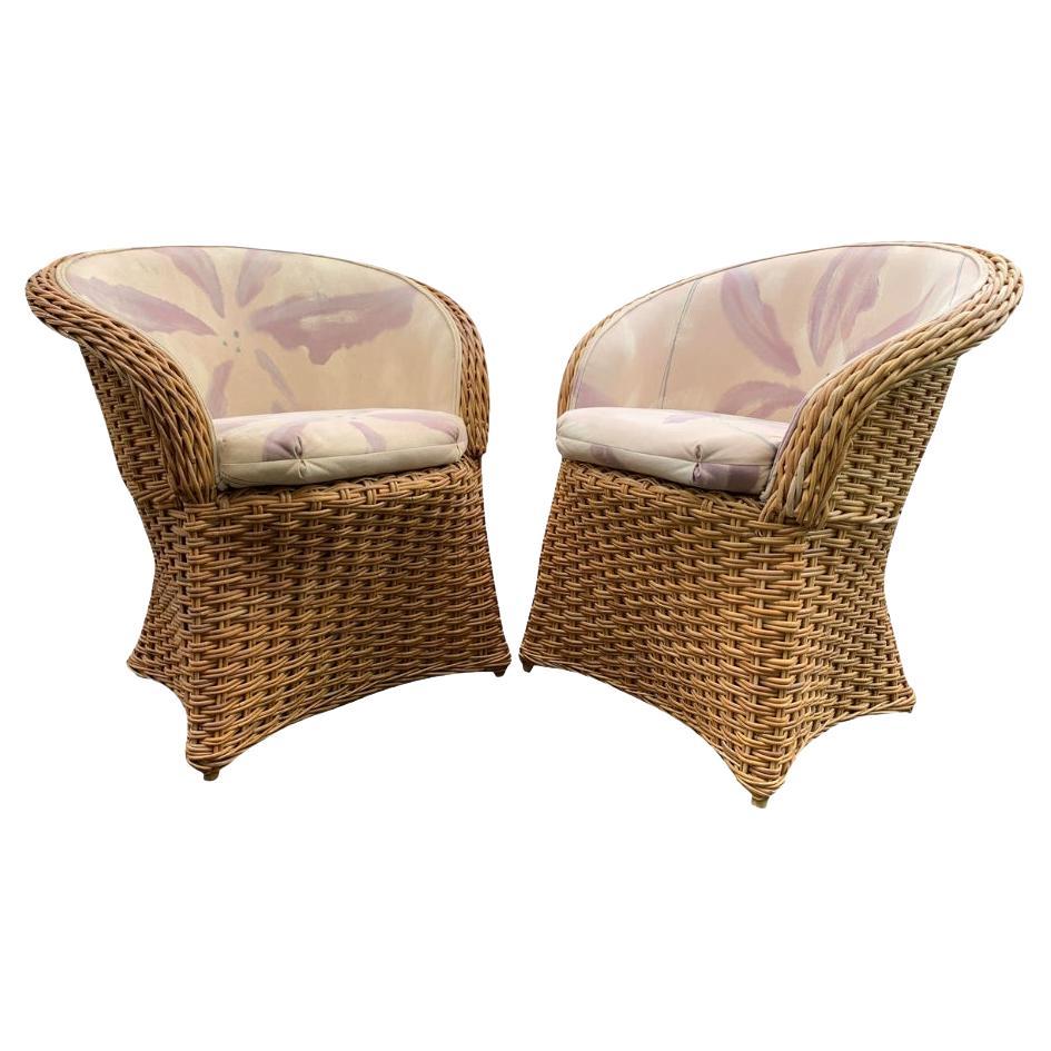 Vintage Rattan Wicker Lounge Chairs - a Pair