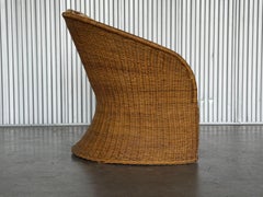 Vintage Rattan Wicker Peacock Lounge Chair with Original Floral Upholstery 1970s