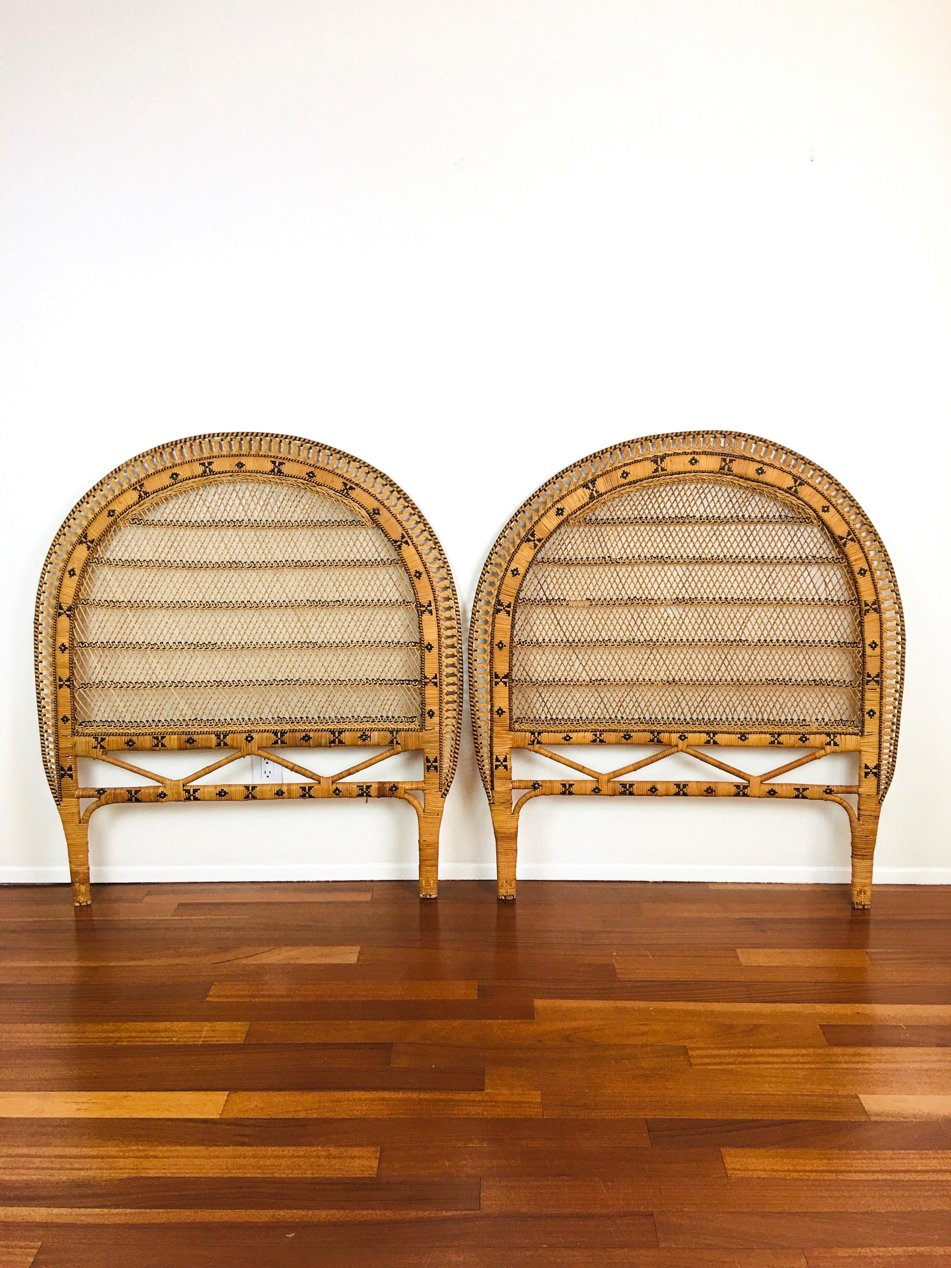 Vintage 1960s wicker/rattan pair of twin headboards. 
Bohemian 