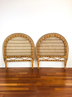 Vintage Rattan Wicker "Peacock" Style Twin Headboards