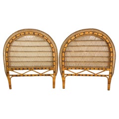 Vintage Rattan Wicker "Peacock" Style Twin Headboards