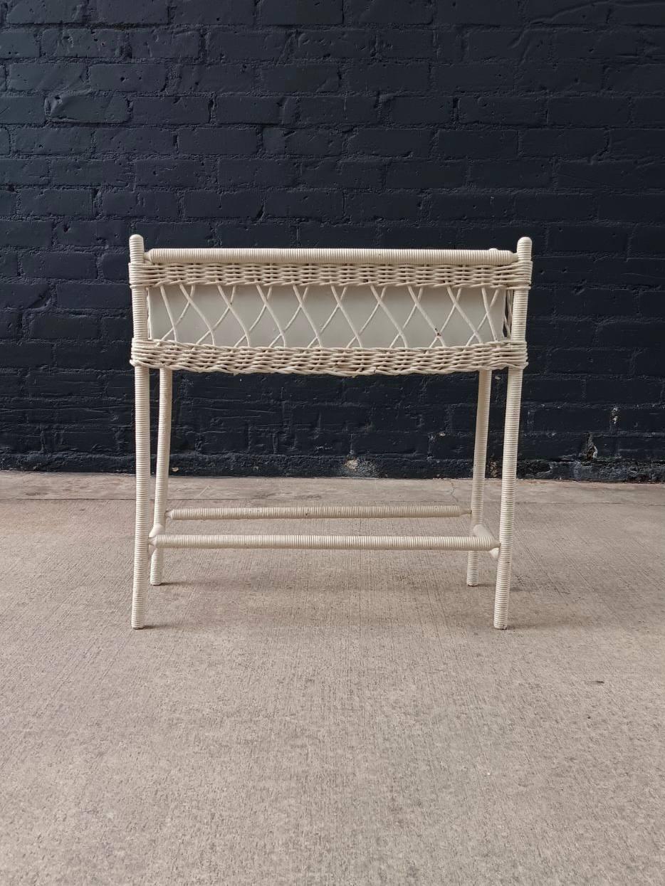 Other Vintage Rattan Wicker Planter Stand with Metal Liner