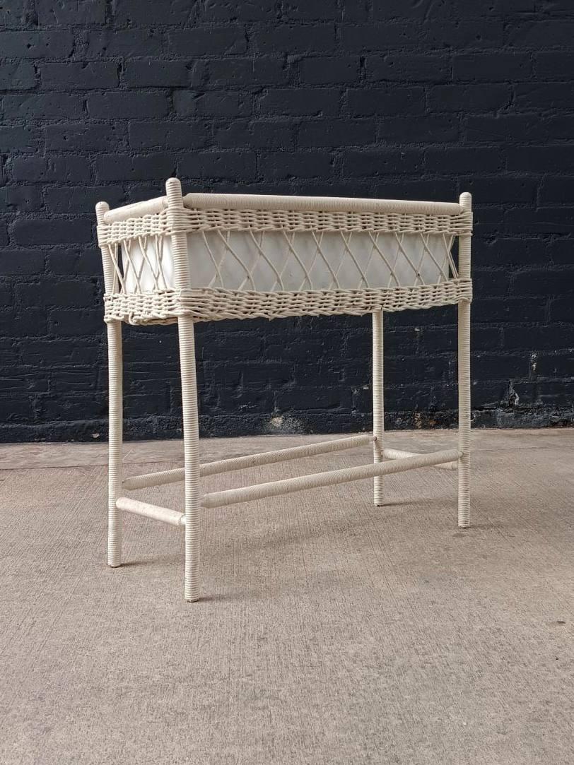 American Vintage Rattan Wicker Planter Stand with Metal Liner