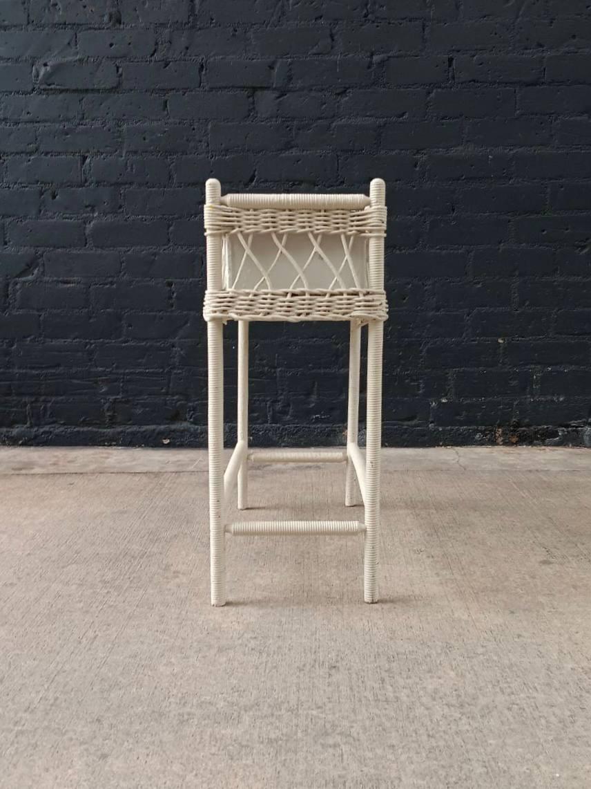 Mid-20th Century Vintage Rattan Wicker Planter Stand with Metal Liner