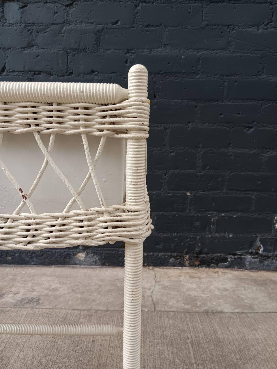 Vintage Rattan Wicker Planter Stand with Metal Liner 1