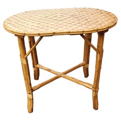 Vintage Rattan Wicker Woven Oval Side Table