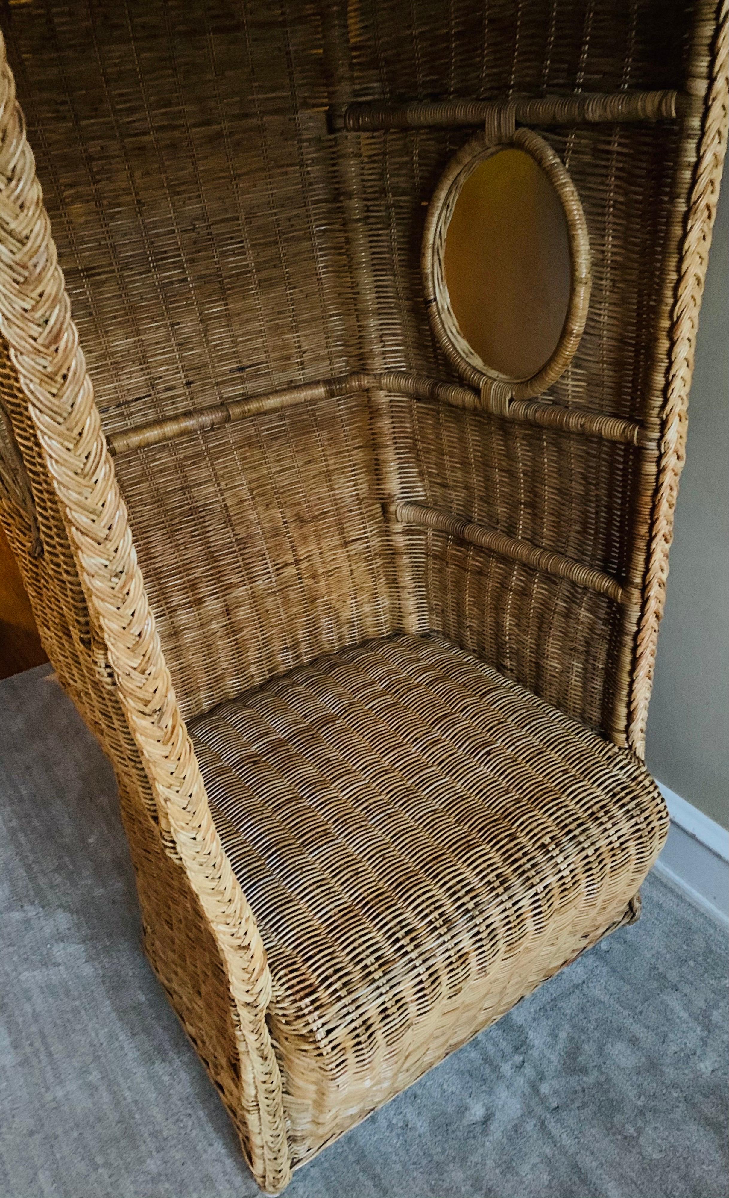 French Vintage Rattan Wicker-Woven Porters Chair