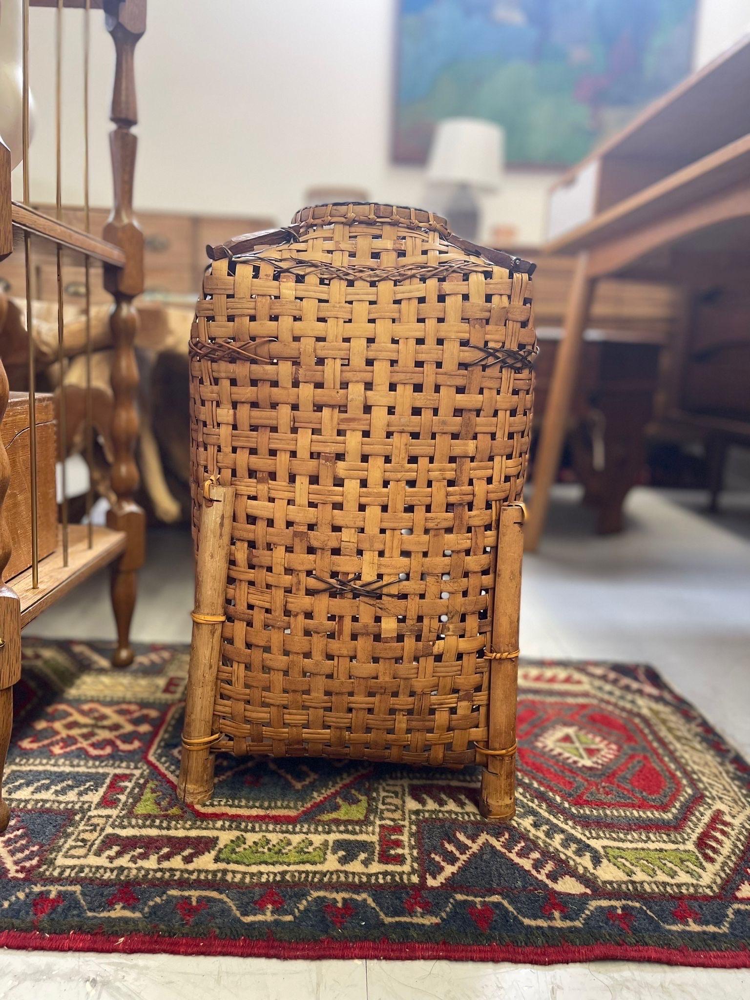 Mid-Century Modern Vintage Rattan Woven Basket For Sale