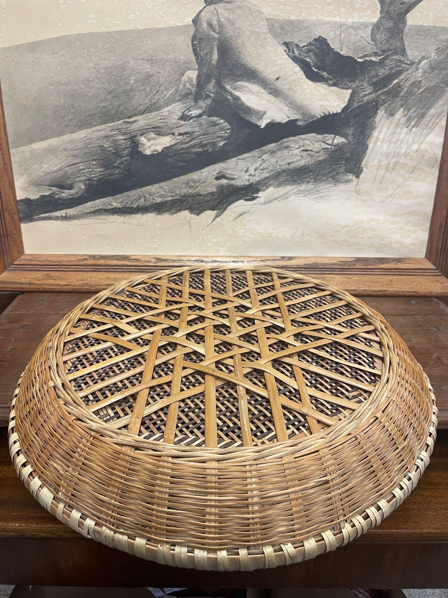 Vintage Rattan Woven Basket. In Good Condition For Sale In Seattle, WA