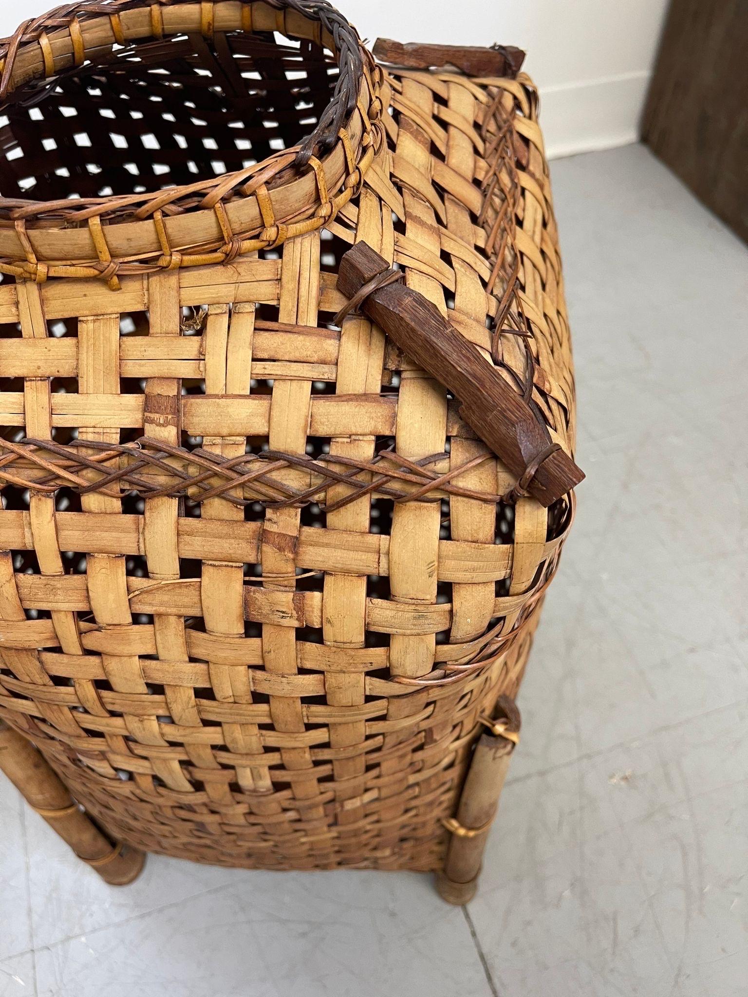 Late 20th Century Vintage Rattan Woven Basket For Sale