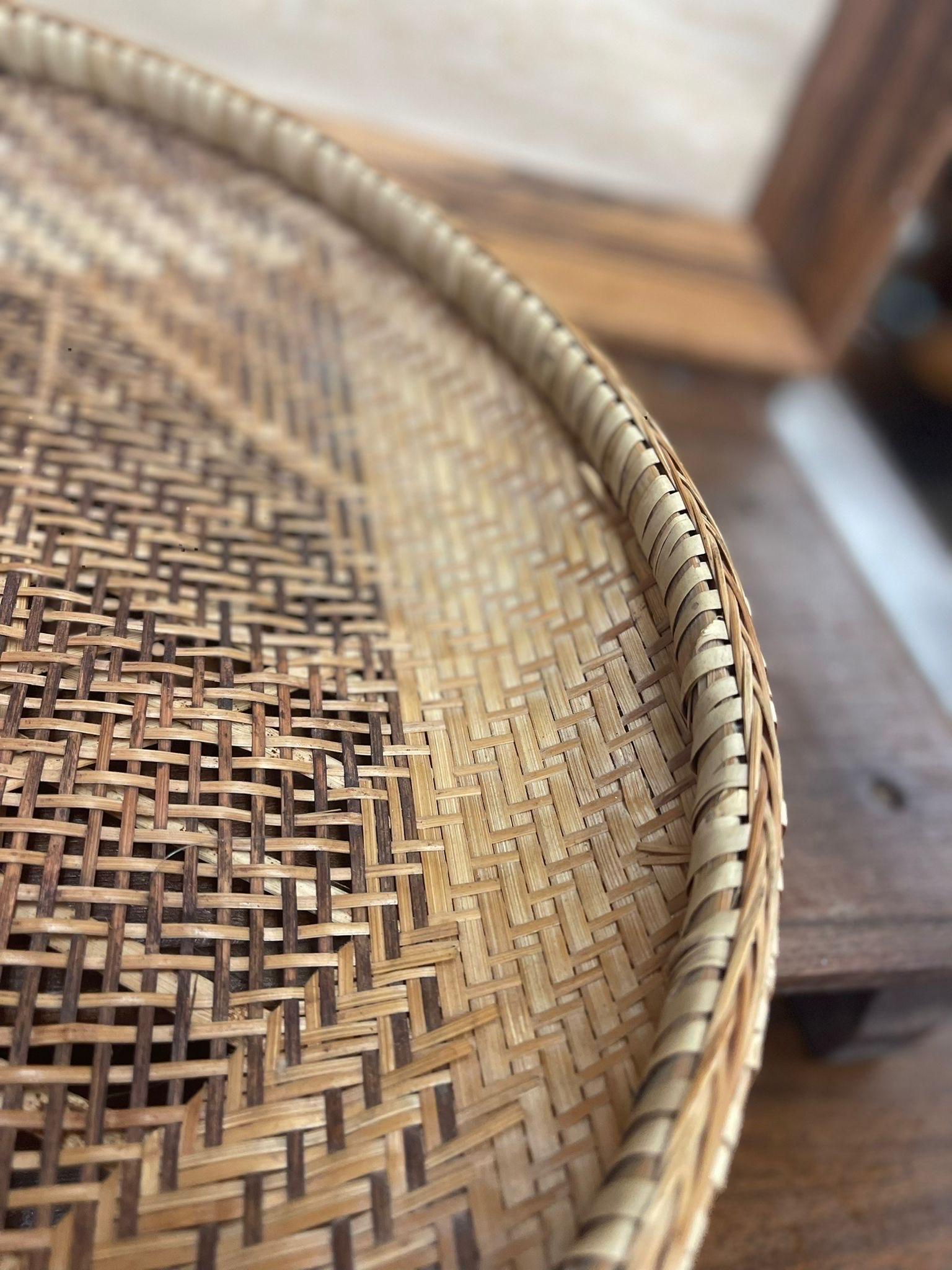 Late 20th Century Vintage Rattan Woven Basket. For Sale
