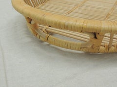 Vintage Rattan Woven Oval Serving Tray with Handles