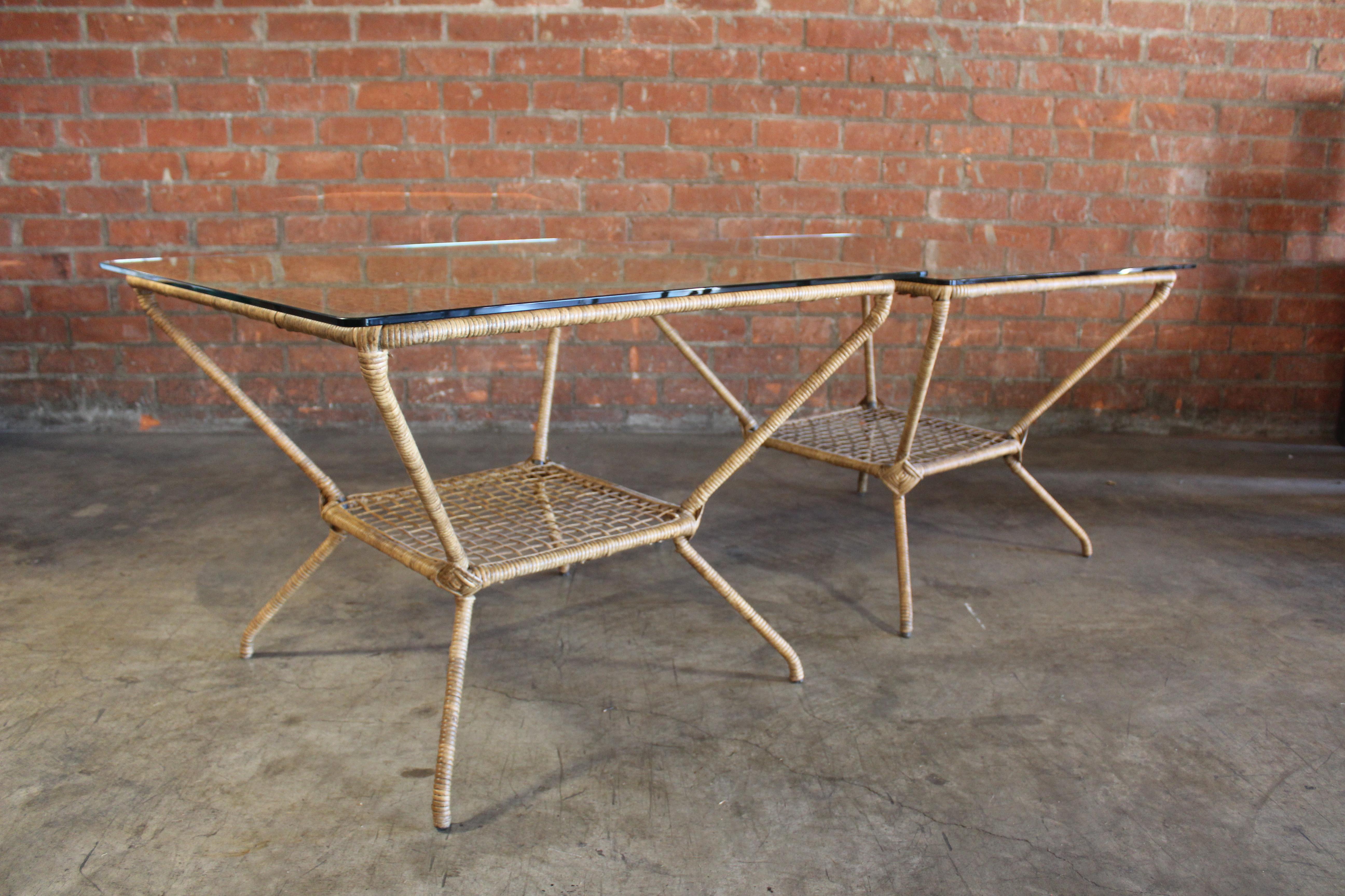 Vintage Rattan Wrapped Patio Tables with Glass Tops, France, 1960s For ...