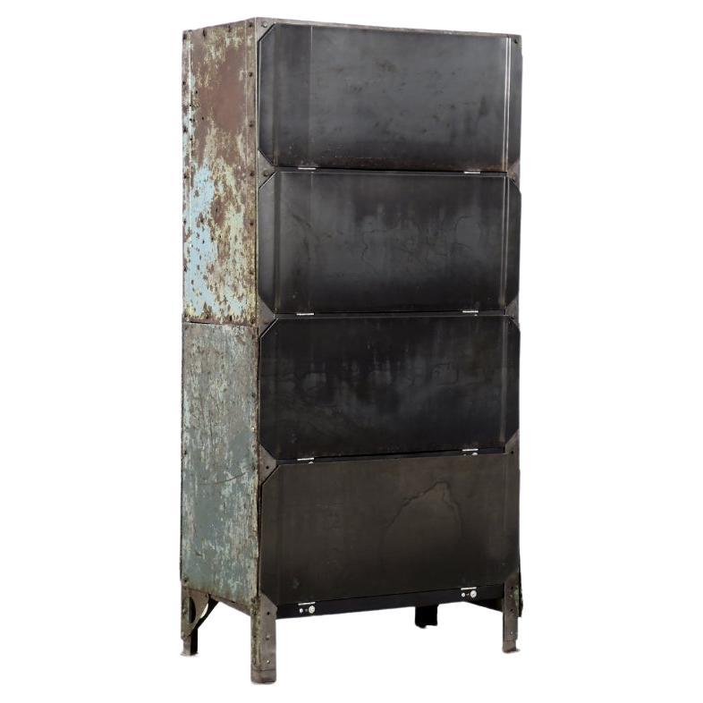Vintage Raw Industrial Metal Factory Cabinet with Shelves, 1950s For Sale