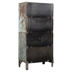 Retro Raw Industrial Metal Factory Cabinet with Shelves, 1950s