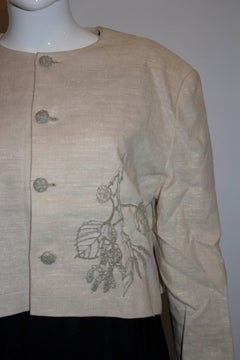 Vintage Raw Linen Mix Jacket with Embroidery Detail