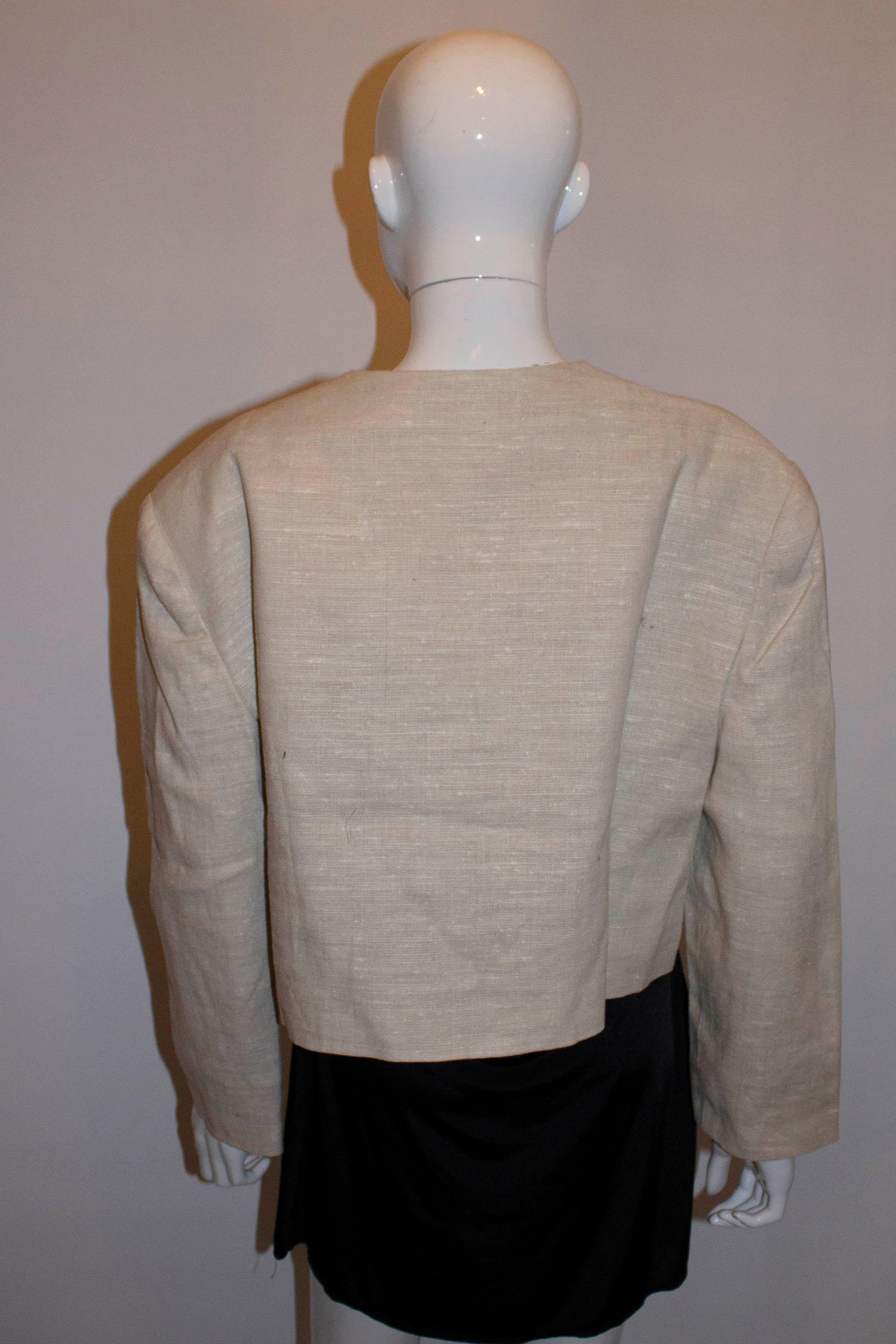 Women's Vintage Raw Linen Mix Jacket with Embroidery Detail For Sale