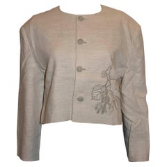 Retro Raw Linen Mix Jacket with Embroidery Detail