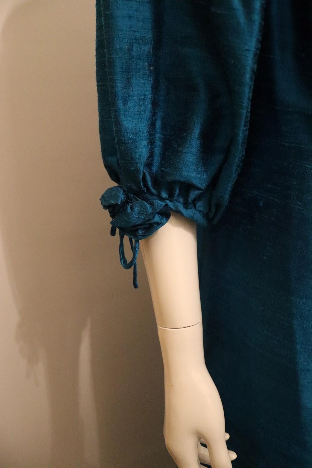 Vintage Raw Silk Turquoise Gown by Senatore Moda Milan In Good Condition For Sale In London, GB