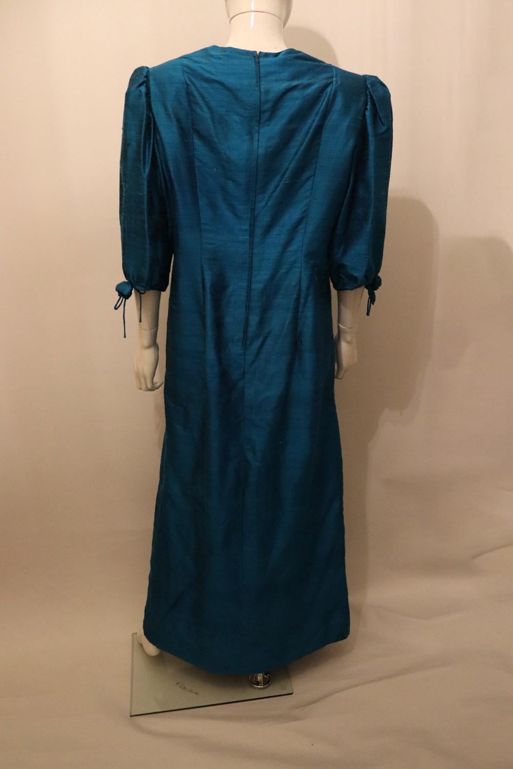 Women's Vintage Raw Silk Turquoise Gown by Senatore Moda Milan For Sale