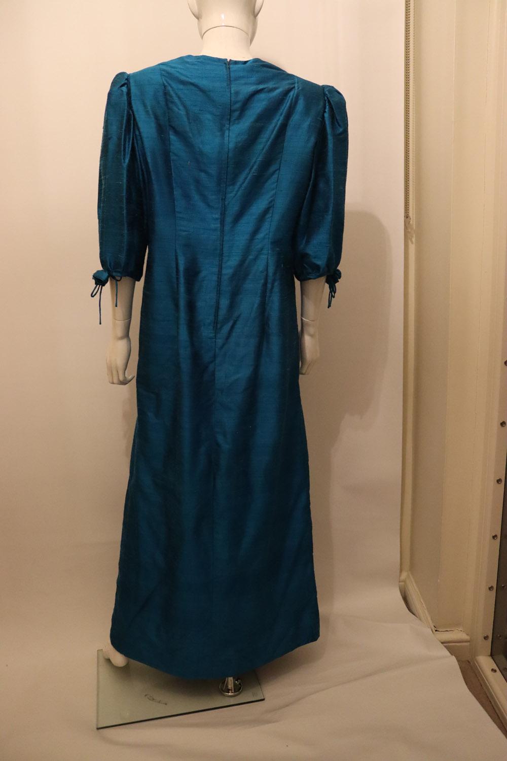Vintage Raw Silk Turquoise Gown by Senatore Moda Milan For Sale 1