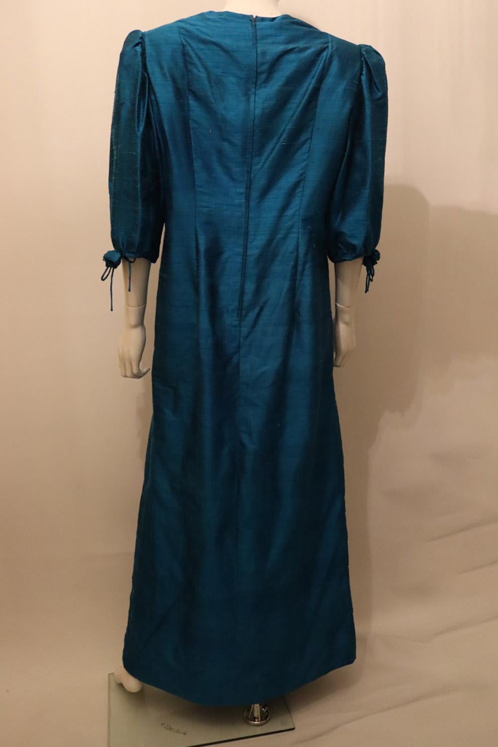 Vintage Raw Silk Turquoise Gown by Senatore Moda Milan For Sale 2