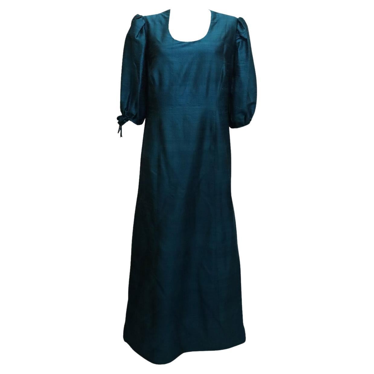 Vintage Raw Silk Turquoise Gown by Senatore Moda Milan For Sale