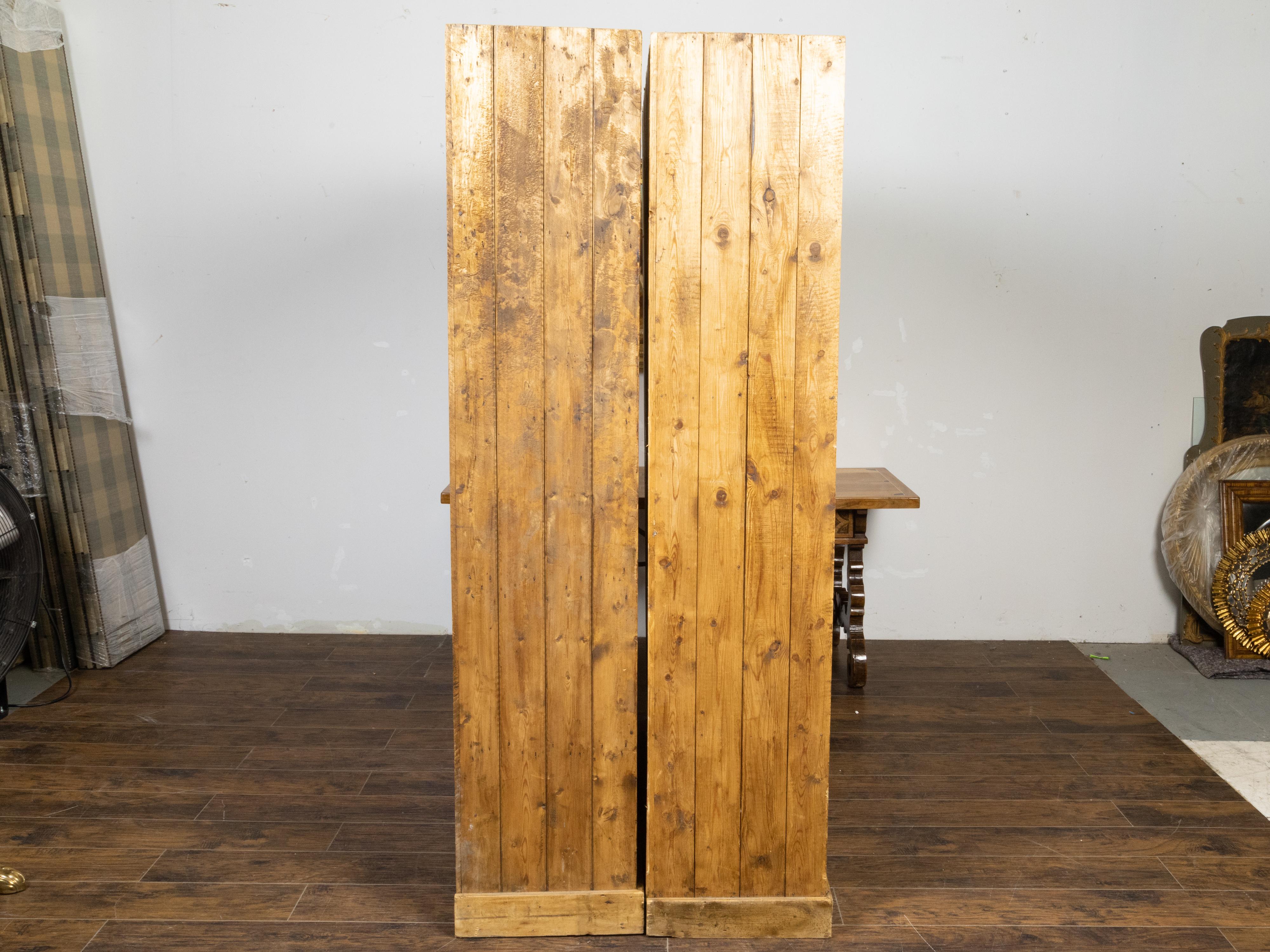 English Vintage Raw Wood Pine Storage or Display Cabinets with Cubby Holes, Sold Each For Sale