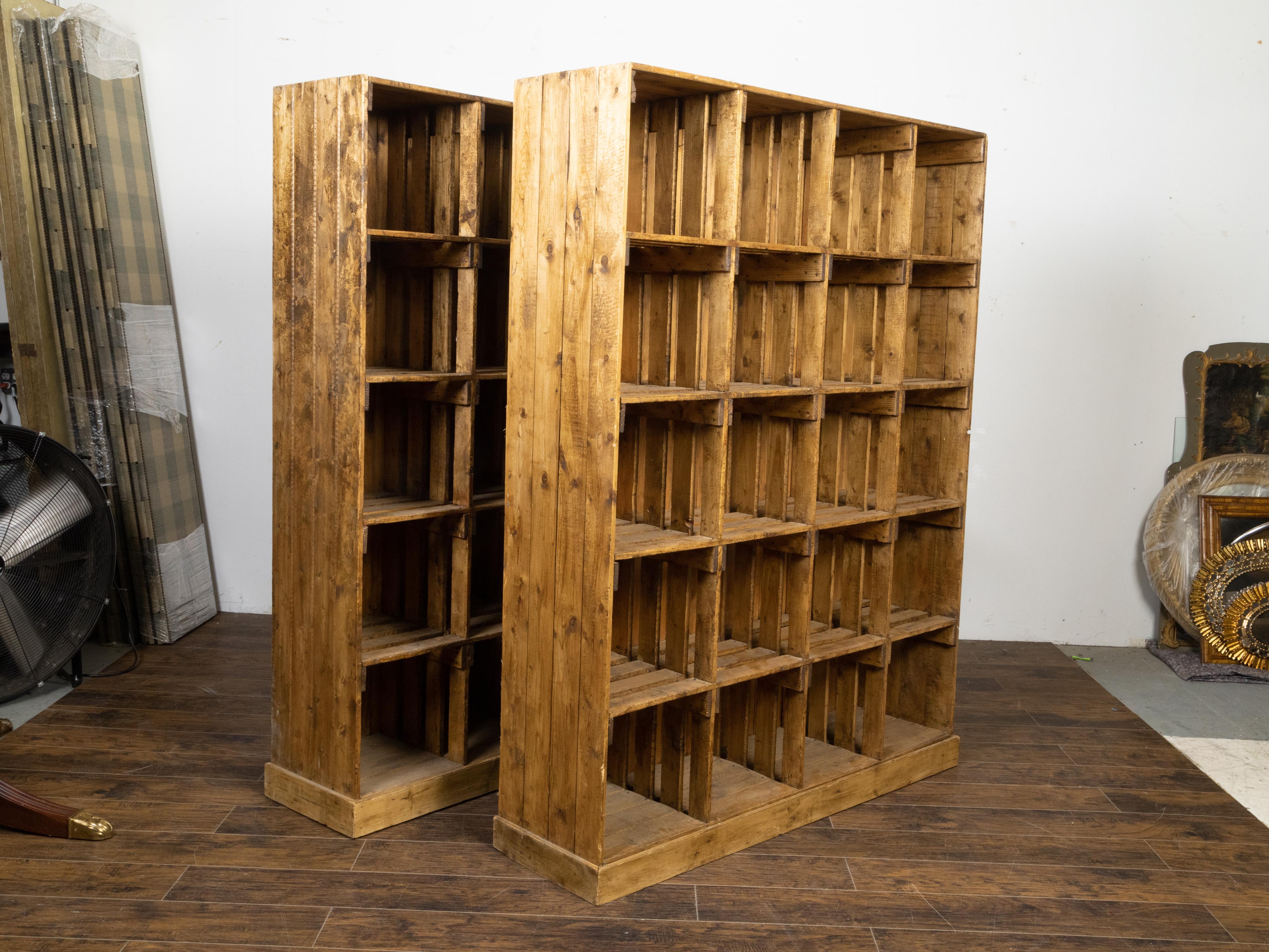 Vintage Raw Wood Pine Storage or Display Cabinets with Cubby Holes, Sold Each In Good Condition For Sale In Atlanta, GA