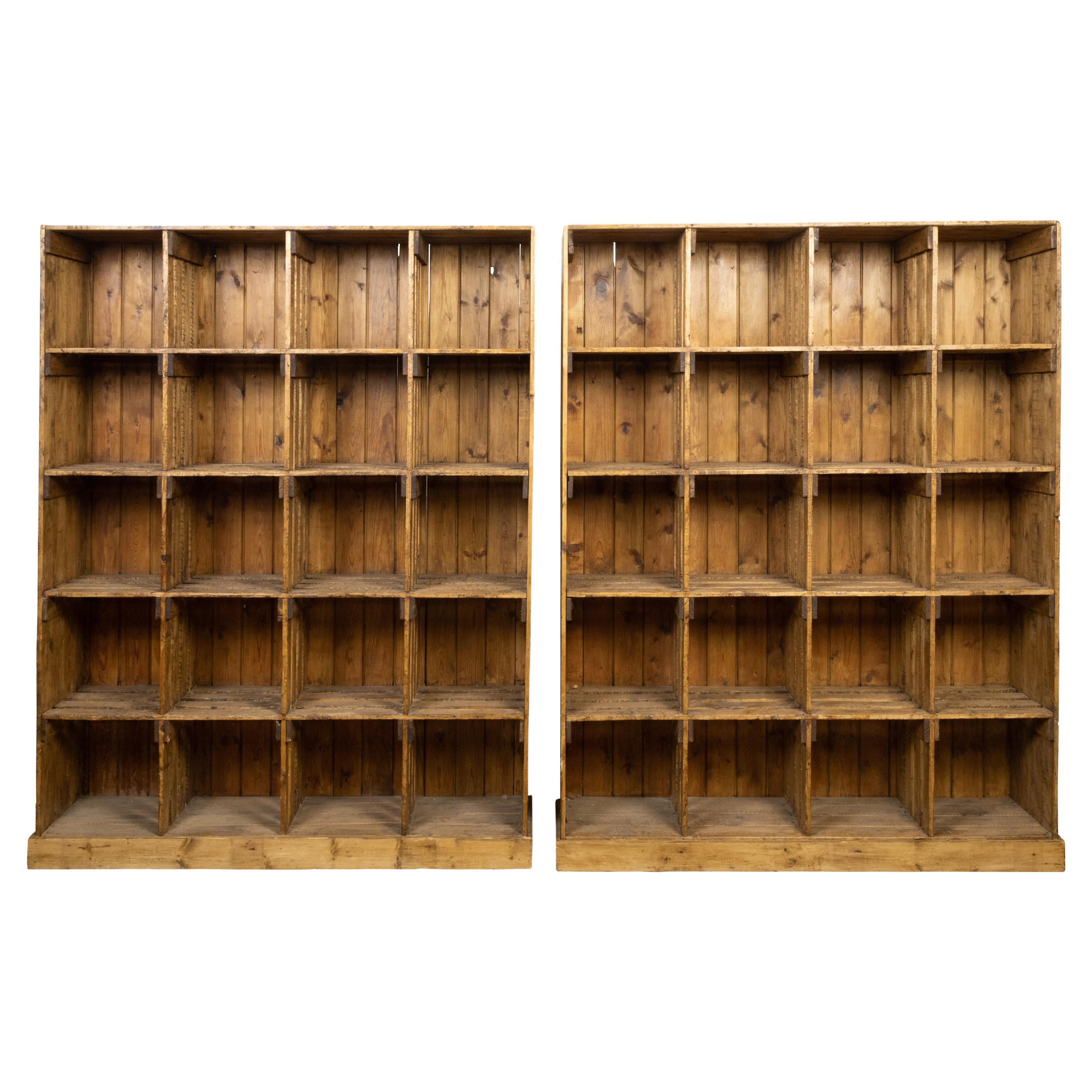 Vintage Raw Wood Pine Storage or Display Cabinets with Cubby Holes, Sold Each For Sale