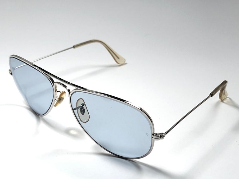 Black Vintage Ray Ban Aviator 58Mm Steel Blue Changeable Lenses  B&L Sunglasses For Sale