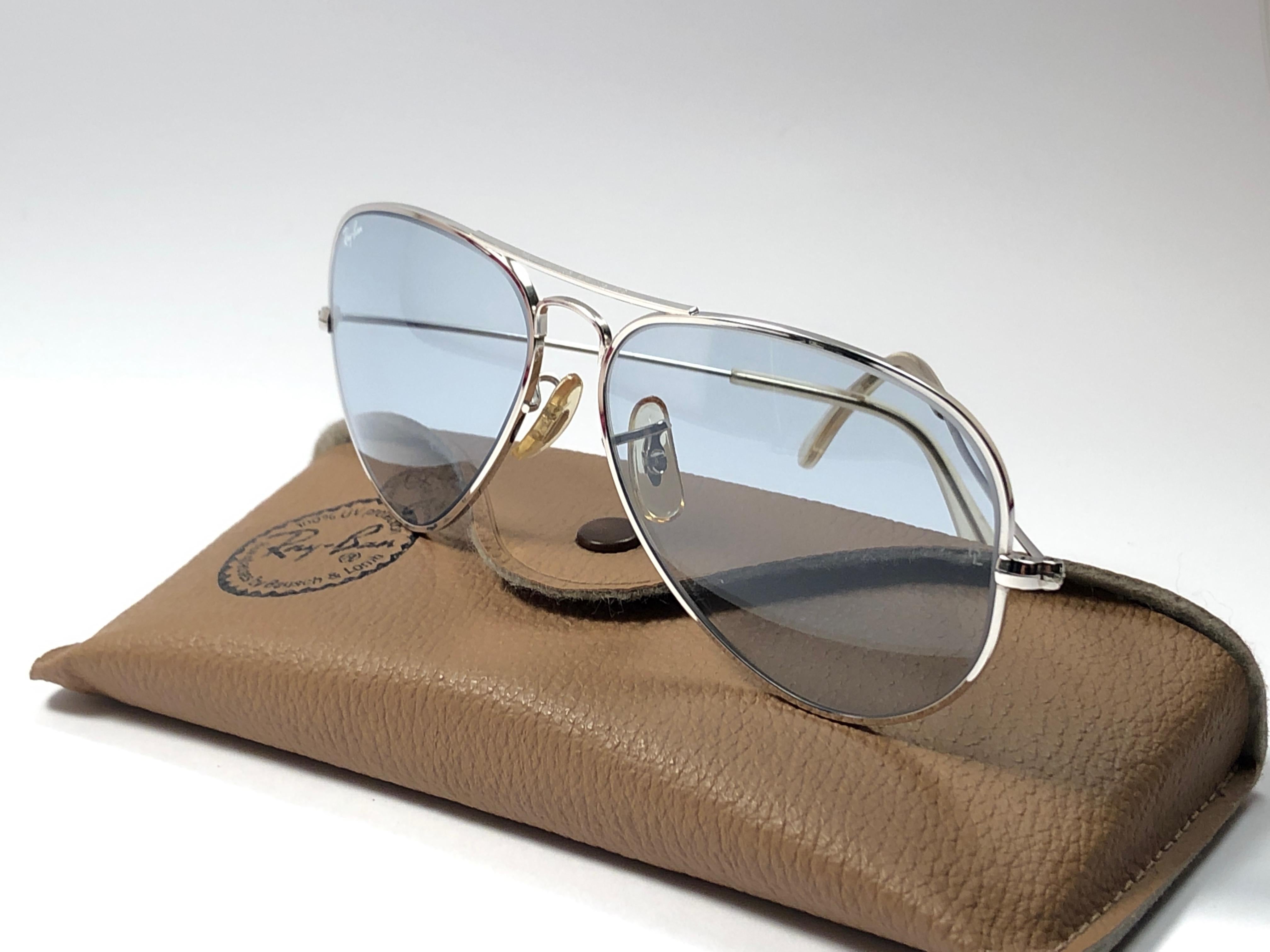 Black Vintage Ray Ban Aviator 58Mm Steel Blue Changeable Lenses  B&L Sunglasses