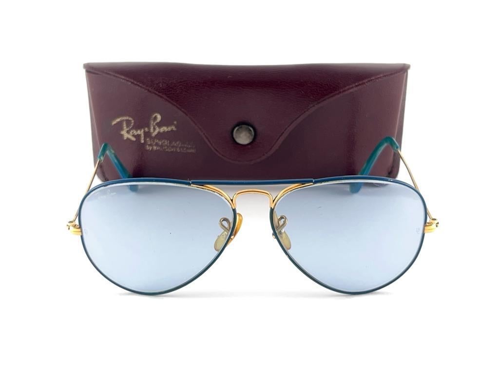 Vintage Ray Ban Aviator Flying 58 Colors Blue Changeable Lenses B&L Sunglasses For Sale 5