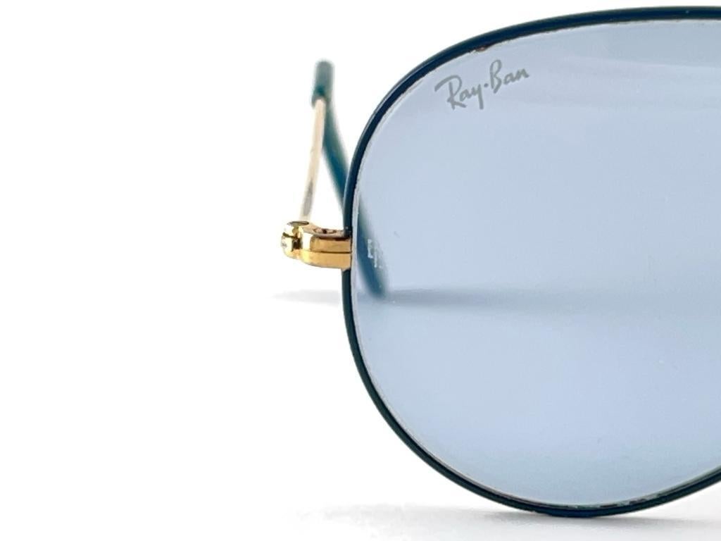 Black Vintage Ray Ban Aviator Flying 58 Colors Blue Changeable Lenses B&L Sunglasses For Sale