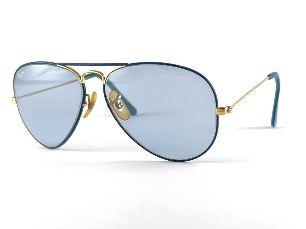 Vintage Ray Ban Aviator Flying 58 Colors Blue Changeable Lenses B&L Sunglasses For Sale 3