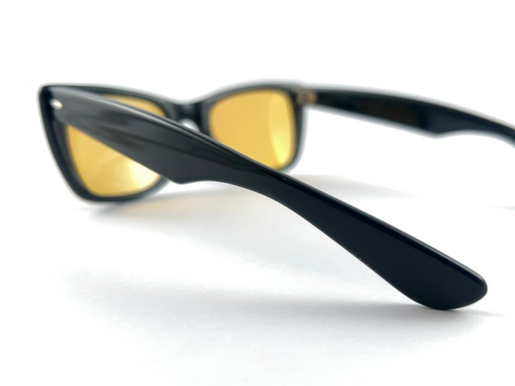  Lunettes de soleil vintage Ray Ban Bob Dylan 1960 Mid Century Noir Amber Lenses B&L USA Unisexe 