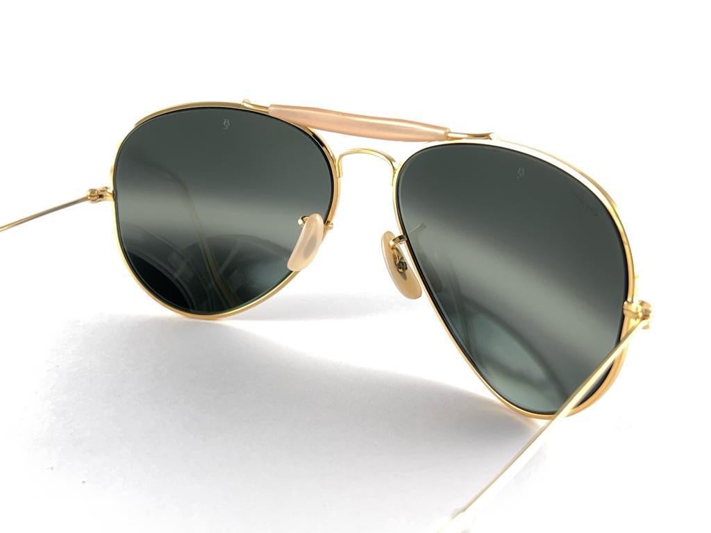 Women's or Men's Vintage Ray Ban Double Gradient Gold Outdoorsman 62mm Collectors USA Sunglasses For Sale