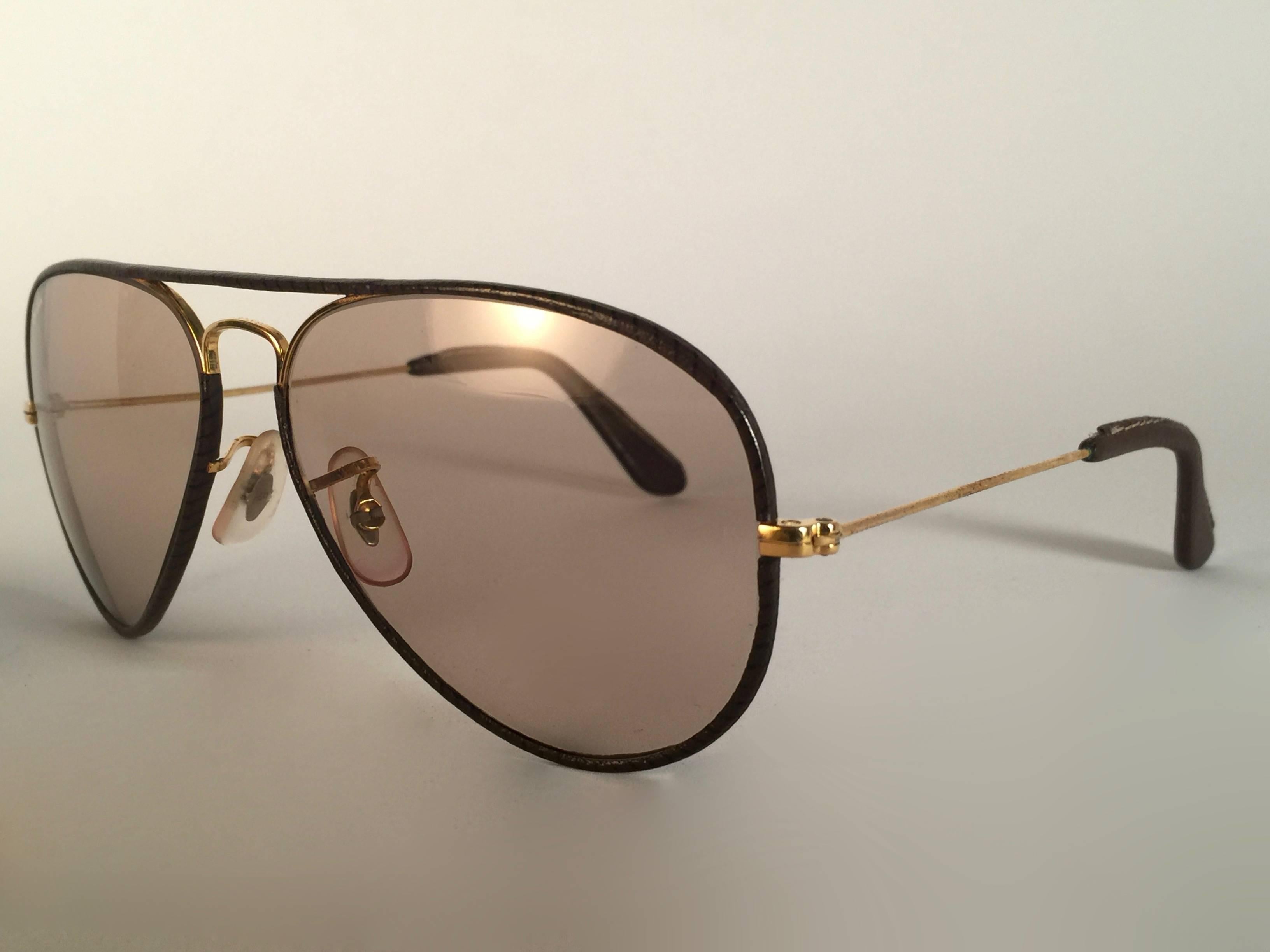 Vintage Ray Ban Leders Aviator Tabakleder 58' B&L Sonnenbrille, Vintage im Zustand „Hervorragend“ im Angebot in Baleares, Baleares
