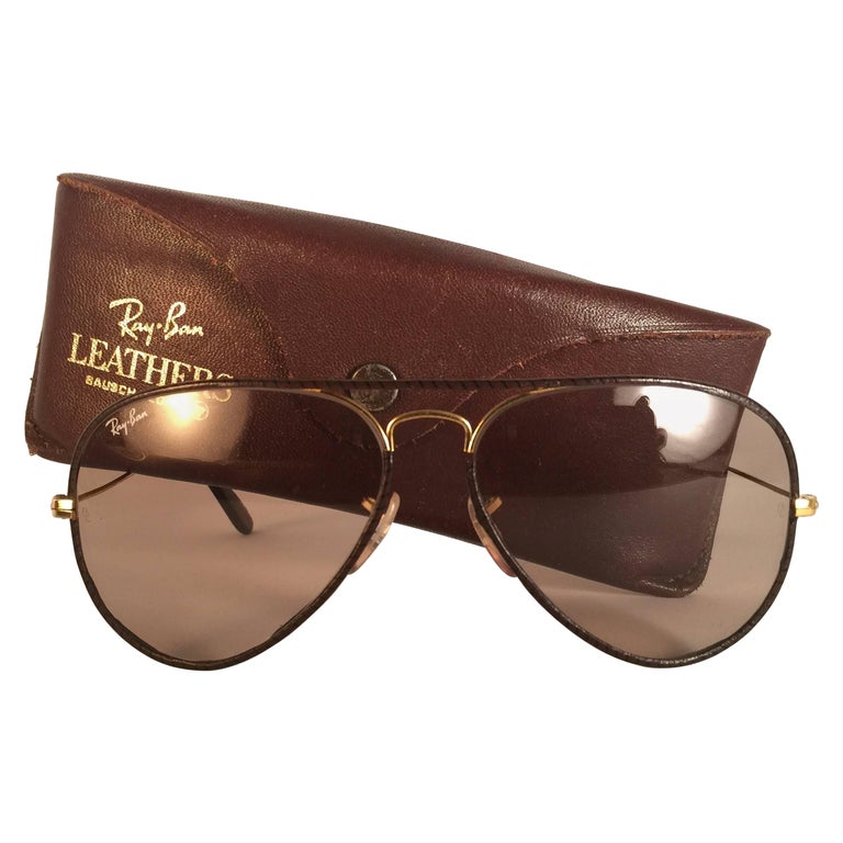 Vintage Ray Ban Leathers Aviator Tobacco Leather 58 display picture 1