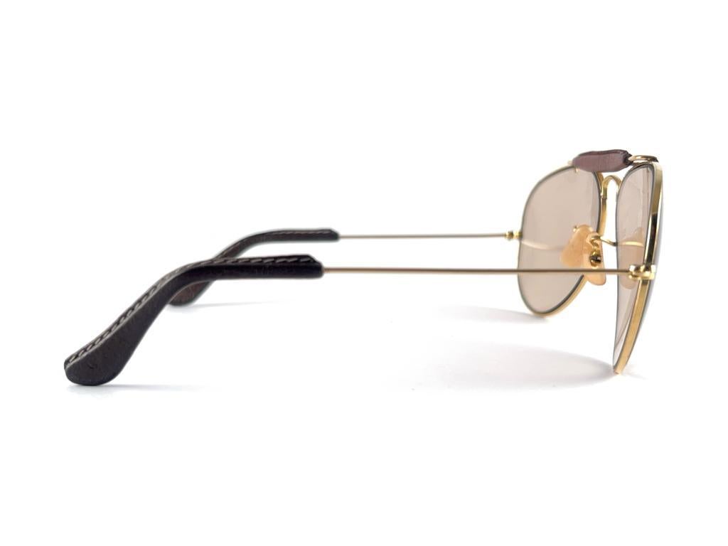 Vintage Ray Ban Leder Outdoorsman 58Mm auswechselbare Sonnenbrille für Damen oder Herren im Angebot