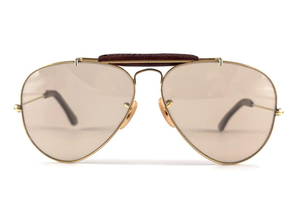 Vintage Ray Ban Leder Outdoorsman 58Mm auswechselbare Sonnenbrille im Angebot 5
