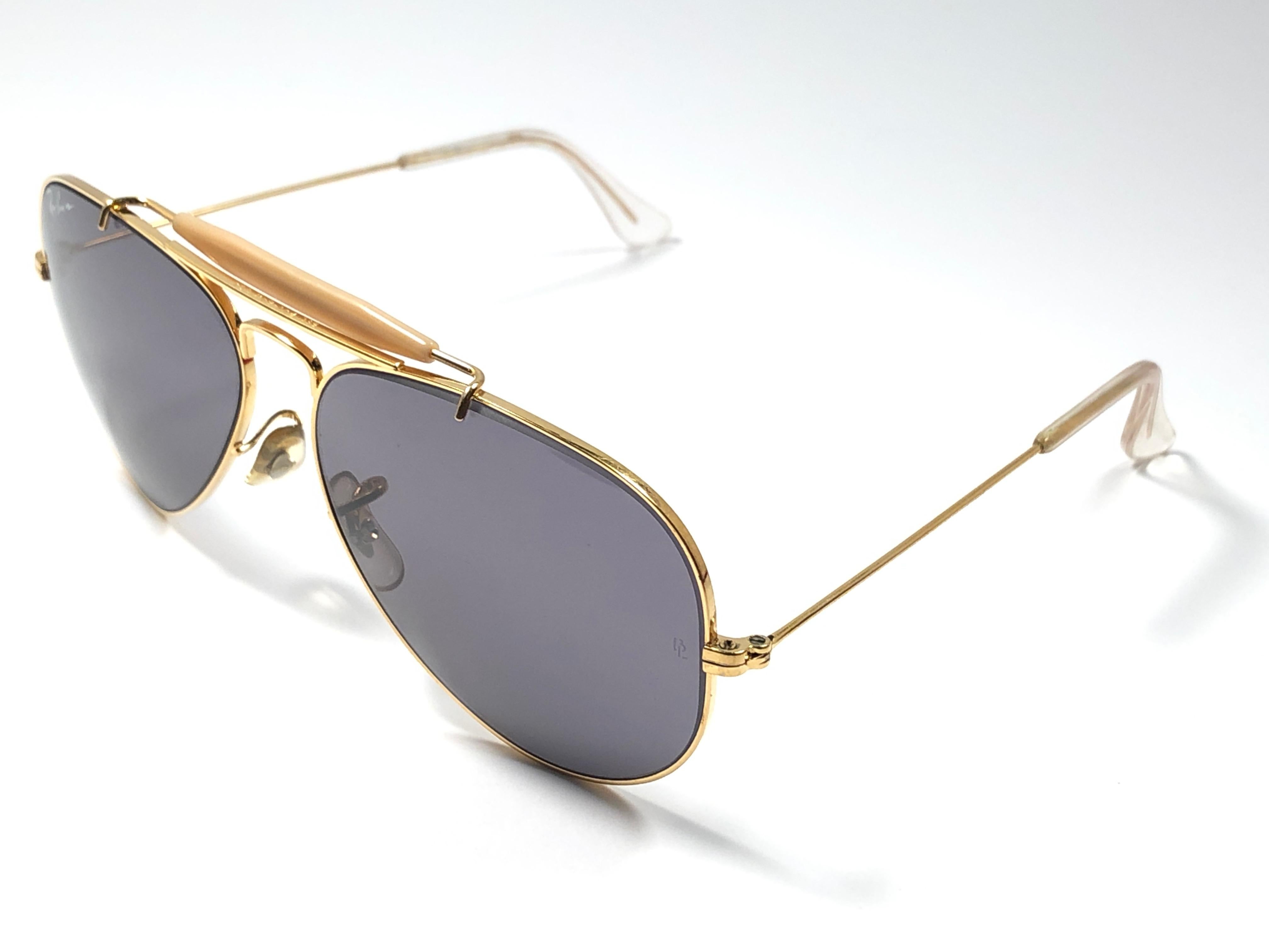 Black Vintage Ray Ban Outdoorsman 58Mm G20 Grey Chromax Lenses B&L Sunglasses