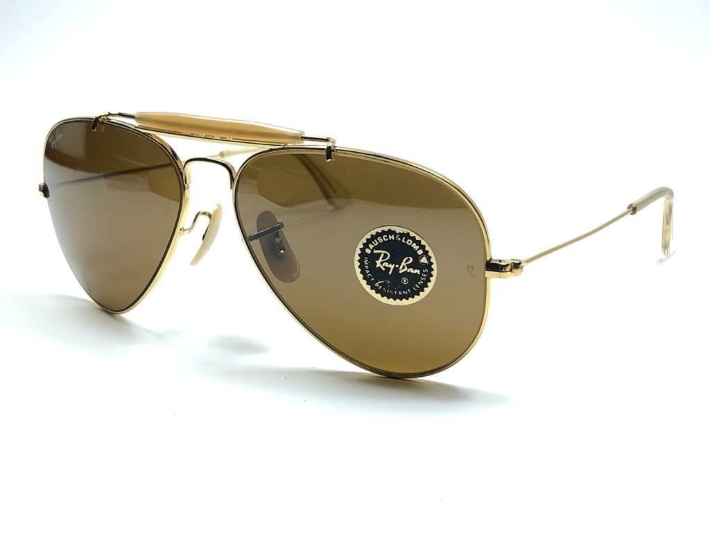 Brown Vintage Ray Ban Outdoorsman Gold 58Mm B15 Top Mirror Lenses B&L Sunglasses 1980 