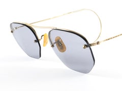 Vintage Ray Ban Rimless 12 K Gold Medium Grey Lenses 1960's B&L Sunglasses