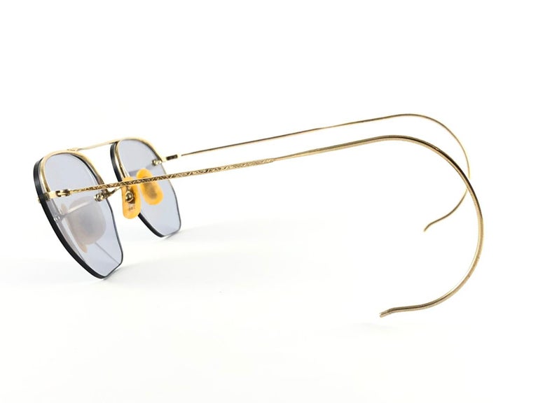 Vintage Ray Ban Rimless 12 K Gold Medium Grey Lenses 1960's B&L Sunglasses For Sale 3