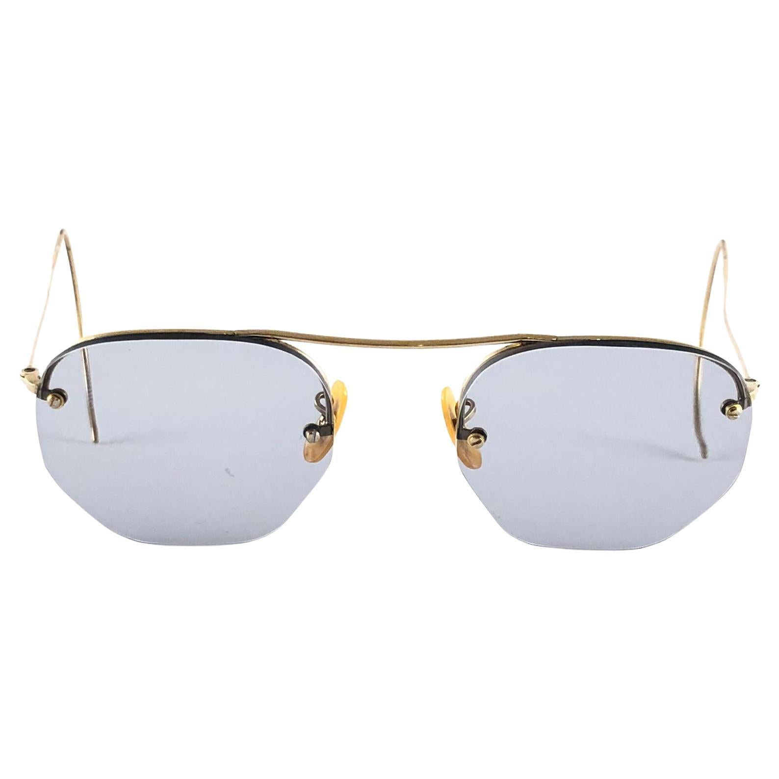 Vintage Ray Ban Rimless 12 K Gold Medium Grey Lenses 1960's B&L Sunglasses