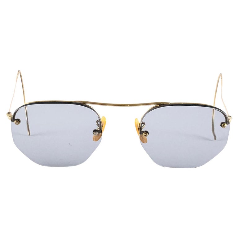 Vintage Ray Ban Rimless 12 K Gold Medium Grey Lenses 1960's B&L Sunglasses For Sale